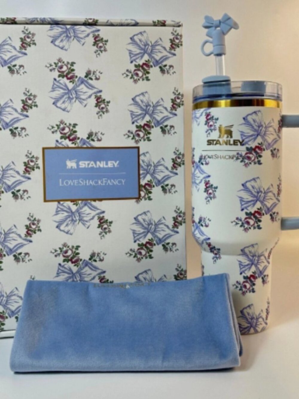 Stanley X Tumbler Love Shack Fancy 40oz Holiday Rosa Beaux Blue Gift Box Cup